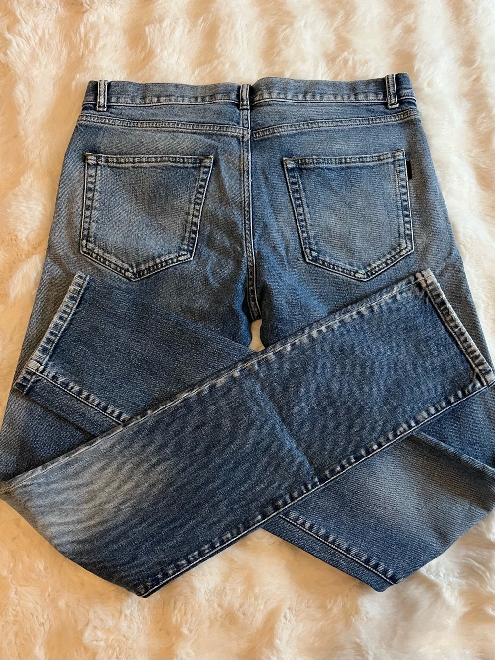 Yves Saint Laurent Slim Straight Blue Distressed Jeans - Picture 2 of 3